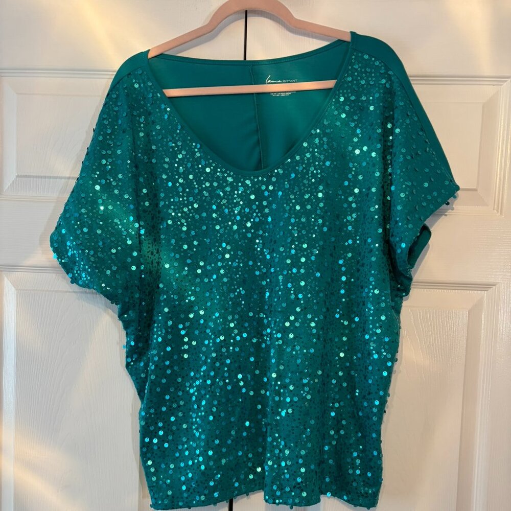 Lane Bryant Teal Sequined Top